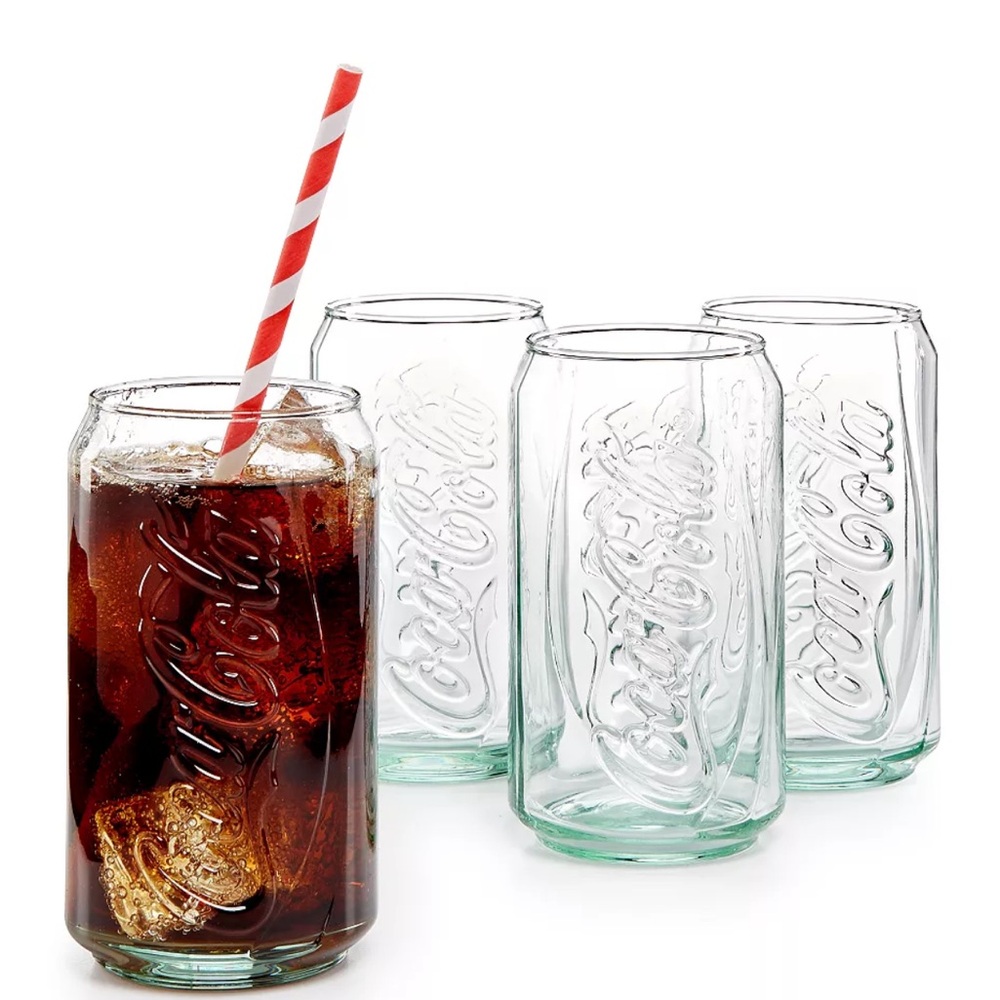 NWT Coca-Cola Green Embossed 4-Pc. Glass Set OR 6-Pc. Mini Shot Glass Set